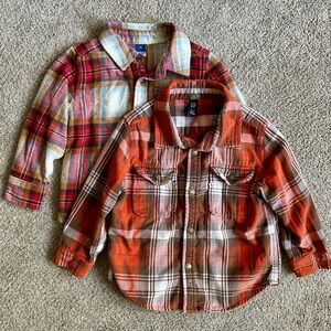 Old Navy Toddler Plaid Button Down Shirts - Red, Orange, and Cream